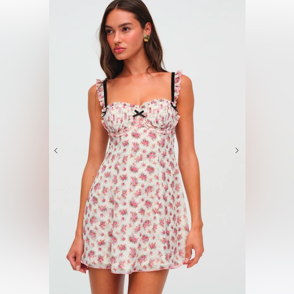 For Love & Lemons Edith Pink White Floral Mini Dress